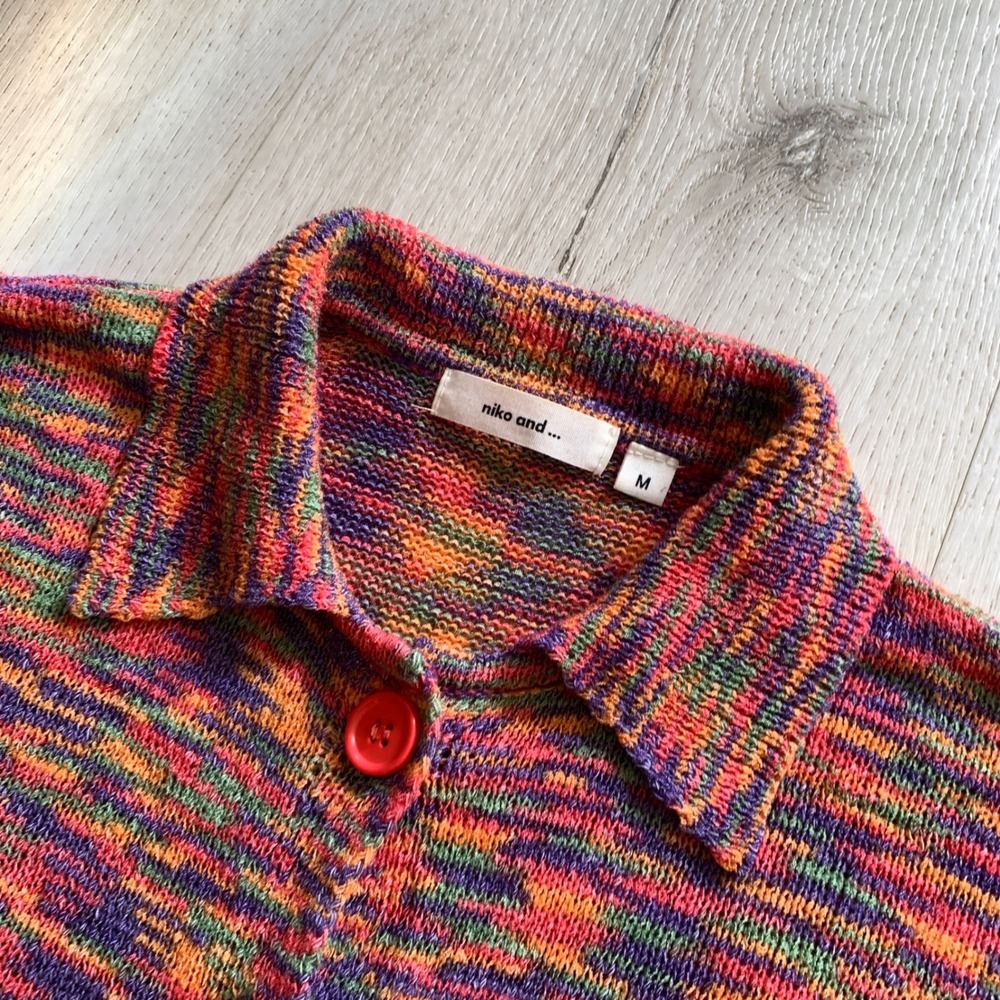Niko and... Womens Space Dye Knit Cardigan Sweater Multicolor Button Front Med
